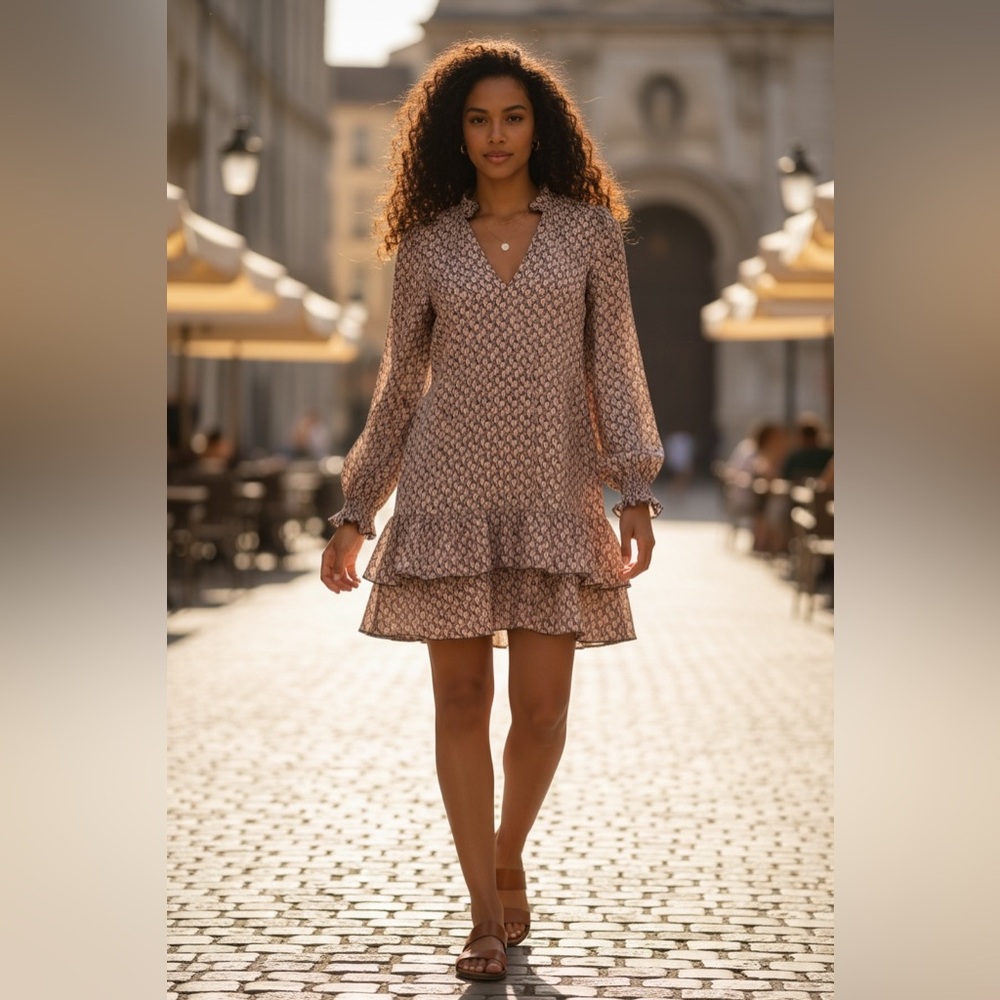 Elegant Brown Patterned Dress